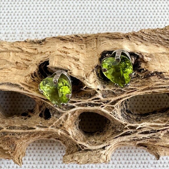 Peridot Heart Stud Earrings, Sterling Silver - Picture 6 of 7